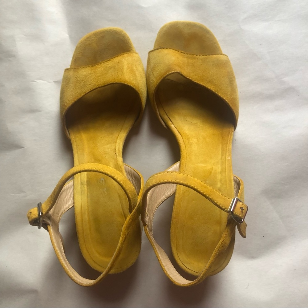 ❤️Yellow Mustard Suede Leather Sandals Italian Handcrafted Lavorazione Artigiana